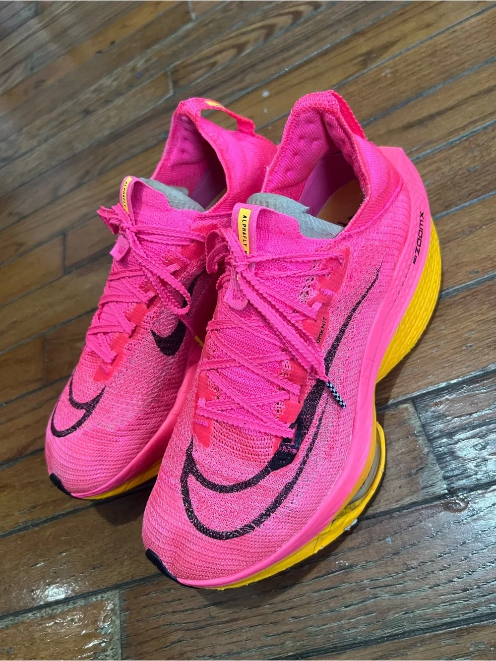 Nike Women's Hot Pink and Yellow ZoomX Running Shoes with Black Swoosh size w 9